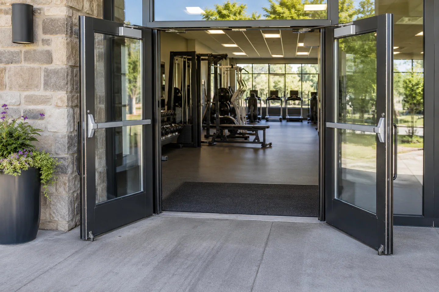 wide accessible gym entrance doorway.