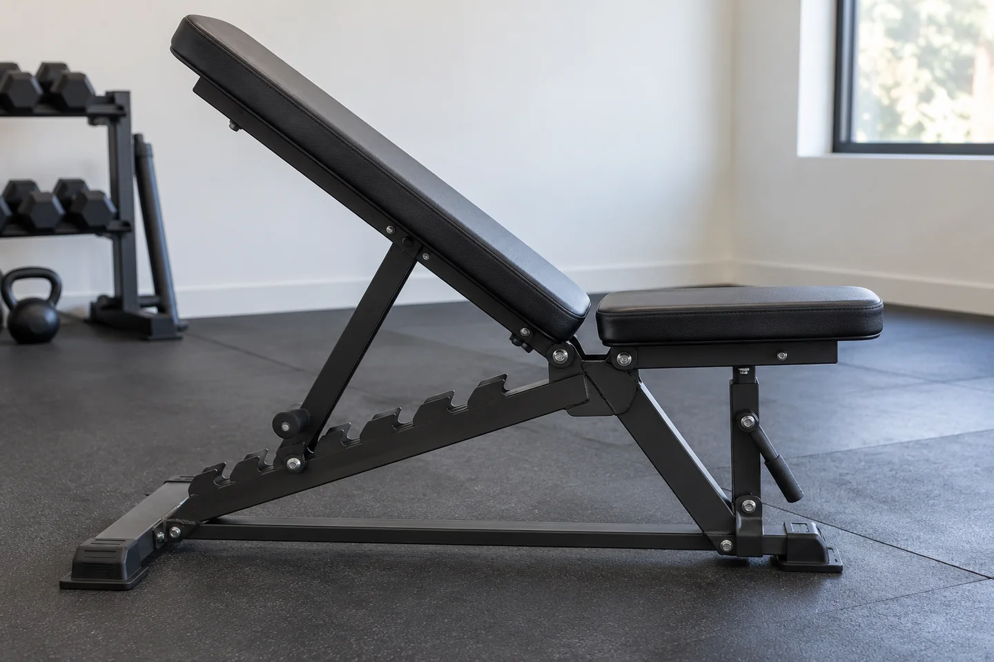 adjustable weight bench side view.
