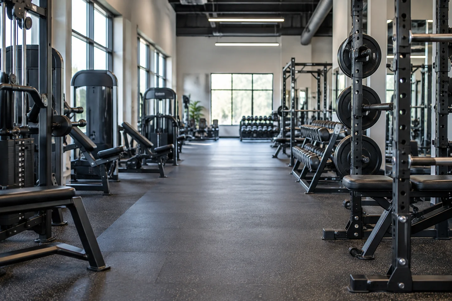 gym walkway between exercise machines.