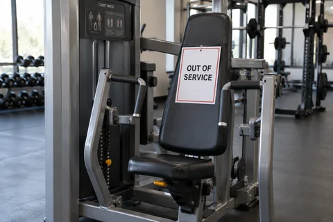 gym machine with out of service notice.