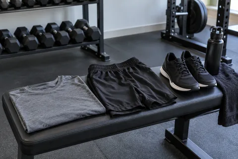 plain gym clothes trainers laid out.