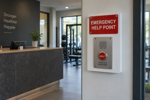 gym reception emergency help point.